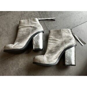 Jeffrey Campbell REVERB boots 9.5 Handmade Havana Last Gray Leather Chunky Heel